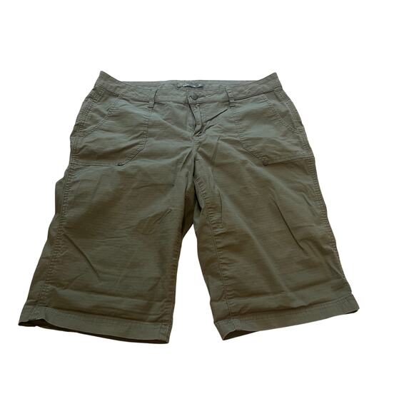 Prana Women Bermuda Shorts Slash Pockets Hiking Cotton Blend Olive Green Size 12 - Picture 1 of 8